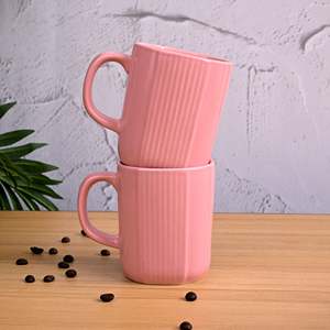 ชุดแก้วกาแฟเซรามิกเคลือบสีชมพูพาสเทล 2 ใบ ใช้กับไมโครเวฟได้ ดีไซน์สร้างสรรค์สำหรับเครื่องดื่มร้อน มีจำหน่ายแบบแก้วเดี่ยว - Product Image 5