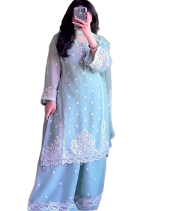 Salwar Kameez Moderno de Algodón Azul Cielo Niyani con Protección Solar para Mujer, para Fiestas en Todas las Estaciones - Product Image 1