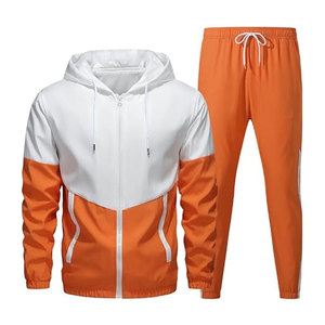 Conjunto deportivo retro para hombre, chaqueta cortavientos de manga larga con cremallera completa, conjunto deportivo para correr, chándal deportivo para hombre, con bloques de color, 2 piezas. - Product Image 3