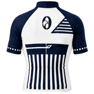 Maillot de cyclisme personnalisé bleu marine et blanc à manches courtes, fermeture éclair intégrale, respirant, séchage rapide, pour vélo de route, performance, course, vêtements de sport - Product Image 2