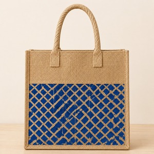 Striped Jute Luxury Casual Tote <b>Bag</b> with Cotton Lining Unisex for Daily <b>Travel</b> Office Shopping - Product Image 5