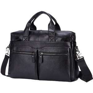 Grand sac messager pour ordinateur portable en cuir véritable de 14 pouces, noir, sac à bandoulière pour homme, sac de voyage d'affaires, PK - Product Image 1