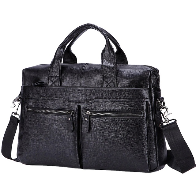 Large 14" Genuine Leather Laptop Messenger Bag Black Men's Business Travel Shoulder Briefcase PK