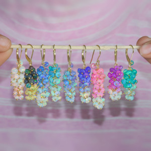 Boucles d'oreilles à grappes de perles, opale, plaqué argent, multicolores, style bohème, pour femmes - Product Image 1