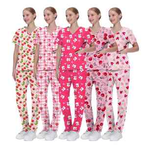 Cartoon Printed Women's Medical Hospital Scrubs New Uniform <b>Sets</b> with Straight Pants Comfortable Nurses Scrubs <b>Doctor</b> Uniform - Product Image 3