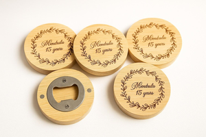 Décapsuleurs en bois ronds en acier inoxydable avec gravure personnalisée, faits à la main, réutilisables, accessoires de bar - Product Image 2