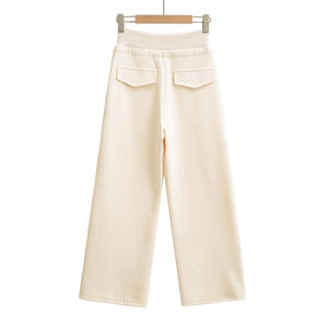 Pantalones de Punto de Cintura Alta y Pierna Ancha para Mujer, Color Sólido, Cintura Elástica con Cordón, Corte Holgado Informal, Largura hasta el Tobillo, para Primavera - Product Image 2