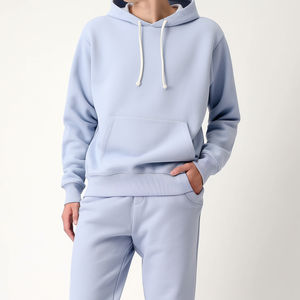 Men's Premium Quality Solid Pattern Tracksuit Skyblue Cotton Fleece <b>Hoodie</b> & Trouser for Training & Jogging for Summer & Spring - Product Image 3