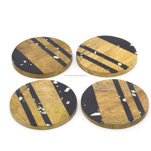 Sous-verres en bois et résine faits à la main, écologiques, au design indien traditionnel et classique, services à thé personnalisés, vaisselle KISWAH CRAFT Uttar - Product Image 4