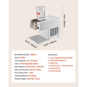 Máquina de Hielo en Escamas Eléctrica de Acero Inoxidable de 132 LBS/24H de Snowflake Ice Company - Product Image 4