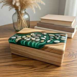 Emerald Resin Jewelry <b>Box</b> Wooden River Jewelry Organizer Handmade Epoxy <b>Trinket</b> <b>Box</b> Luxury Keepsake Storage Gift - Product Image 2