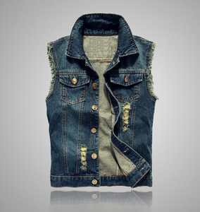 Mens Slim Fit Denim Vest Stylish 100% Cotton Waistcoat Custom <b>Washed</b> And Distressed Design Men's Denim Vest For Sale - Product Image 1