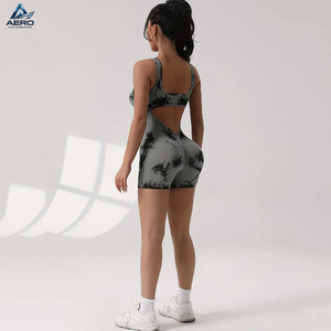 Ropa Deportiva Elástica con Diseño de Espalda Descubierta y Cuello en U, Estilo Tie-Dye, para Primavera/Verano, Corte Ajustado, Ideal para Yoga y Entrenamiento - Product Image 4