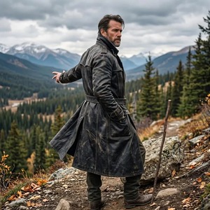 <b>Men</b>’s <b>Black</b> Leather Trench Coat, Distressed Long Duster Jacket, Vintage Leather <b>Overcoat</b> - Product Image 5