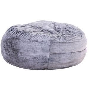 Moderno Pouf Rotondo da 5 Piedi in Morbida Pelliccia Sintetica Viola con Imbottitura in Memory Foam - Product Image 3