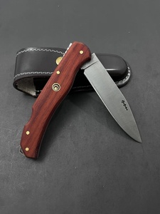 Couteau de poche pliant artisanal haut de gamme en acier inoxydable, manche en bois de rose, étui en cuir, vente en gros OEM, A&M ENTERPRISES - Product Image 2