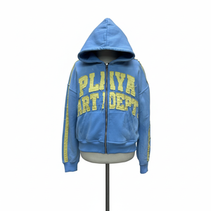 Sudadera con capucha y cremallera de diseño personalizado para hombre, fabricada por un fabricante profesional, con logo aplicado con efecto desgastado, 100% algodón, forro polar. - Product Image 1