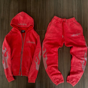Custom OEM Blanks Hoodie Terry Oversized Tracksuit Rhinestone Zip up Wash Flare Sweatpants and Hoodie Sets high quality - Product Image 4