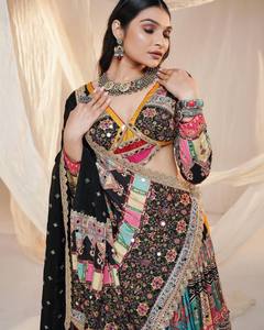 Women Lehenga Choli Set Mirror Work Digital Print Traditional Indian Pakistani Outfit for Wedding Party - Product Image 4