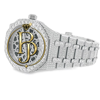 Montre-bracelet de luxe en acier inoxydable plaqué or blanc 14K PVD, avec boîtier tonneau, cadran analogique ajouré, 42mm, mouvement mécanique, sertie de moissanite