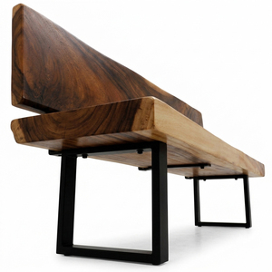 Banco de Madera Maciza de Suar con Respaldo de Borde Natural, Estilo Industrial Premium, Hecho a Mano, con Patas Tipo Sable, para Sala de Estar Moderna - Product Image 3