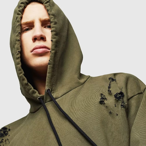 Sudadera con Capucha Estilo Urbano, Estampado de Logotipo, Manga Desmontable, Estilo Vintage Desgastado, Corte Holgado y Cuadrado para Hombre - Product Image 2