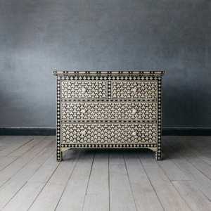 Luxury 3-Drawer Bone Inlay Chest <b>Black</b> <b>Bedside</b> Night Stand for Bedroom or Warehouse Unique Home Living Room Dresser Cabinet - Product Image 3
