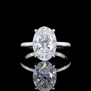 Bague de fiançailles minimaliste en or blanc 14 carats avec diamant de laboratoire ovale de 4 carats certifié IGI, solitaire, bijoux fins, vente en gros - Product Image 1