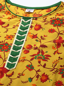 ชุดคุर्ตาผ้าแคมบริคคอตตอนพิมพ์ลายปักกระจกสไตล์เอธนิคแบบดั้งเดิมสำหรับฤดูร้อน สีมัสตาร์ด แห้งเร็ว ป้องกันแสงแดด เหมาะสำหรับงานเทศกาลและสวมใส่สบายๆ - Product Image 2