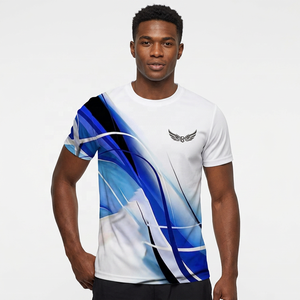 T-shirt à manches courtes pour homme, blanc et bleu uni, col rond, séchage rapide, coupe décontractée, polyester tricoté, ROLEIN, écologique, respirant - Product Image 3