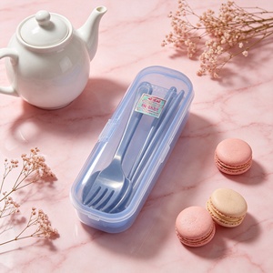 Portable Plastic Flatware Set Travel Cutlery Kit with <b>Storage</b> <b>Box</b> Colorful Picnic Spoon Fork Knife for Outdoor Use - Product Image 2