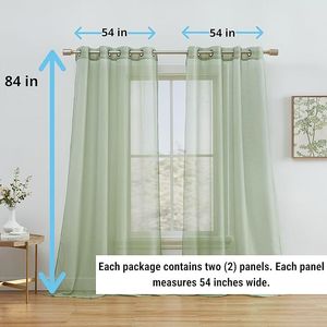 Set di 2 Pannelli per Tende a Voile Semi-Trasparenti con Occhielli, 137 cm L x 213 cm L, Verde Salvia, per Camera da Letto e Soggiorno - Product Image 3