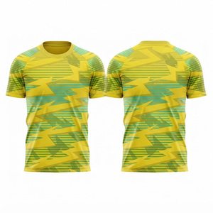 Maillot de football jaune à imprimé géométrique pour homme, manches courtes, col rond, 100 % polyester, anti-humidité, coupe ajustée, vêtement d'été - Product Image 1