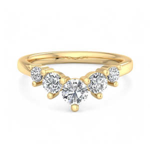 Bague pour femme en diamant de laboratoire à cinq pierres, coupe ovale, bande incurvée, plaqué or, minimaliste, empilable, pour mariage - Product Image 1