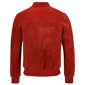 Men's <b>Red</b> Genuine Leather Bomber <b>Jacket</b> Stand Collar Zipper Closure <b>Waterproof</b> Breathable Casual Regular Fit Winter Wear - Product Image 6