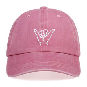 Casquette de baseball vintage bleu marine délavé en polyester/coton avec motif Shaka Hang Loose brodé de paillettes et imprimé par transfert thermique - Product Image 3
