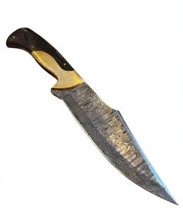 Handcrafted Damascus Steel Outdoor Field Utility Tool <b>Polished</b> <b>Black</b> Horn Handle Extended Brass Bolster - Product Image 6
