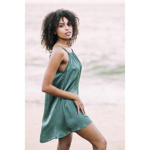 Robe Courte Décontractée d'Été en Coton Tissé Respirant, Col en V, Sans Manches, Coupe Mini Évasée, Taille Naturelle, Couleur Unie - Product Image 2