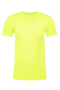 Camiseta de manga corta con cuello redondo para hombre, color amarillo neón, corte regular, informal, color sólido, 100% algodón, tejido de punto, diseño liso. - Product Image 2