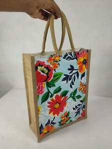 ORKID Laminated Jute <b>Beach</b> <b>Tote</b> Shopping Bag with NIWAR Handle Floral Gift PP Webbing Reusable Carry Medium Size - Product Image 1