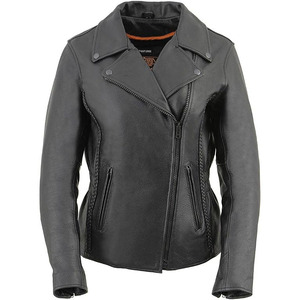 Chaqueta de Motociclista Clásica de Cuero Premium para Mujer, Estilo MC, SAMROZ SPORTS - Product Image 1