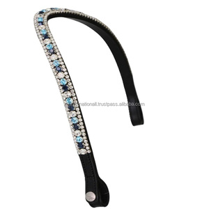 Frontal de cheval en cuir véritable, orné de saphirs noirs personnalisés, de cristaux blancs et de strass Diamante, disponible en toutes tailles Cob. - Product Image 2