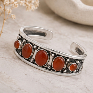 Redstone Hydro Carnelian Artisan Classic Bezel Setting Gold/<b>Silver</b> Plated Oval Unisex Open Bangle Handmade Brass Gift Fashion - Product Image 5