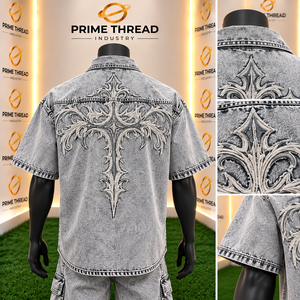 Chemise en jean légère délavée à manches courtes pour homme, coupe décontractée, avec poches boutonnées sur la poitrine, t-shirts en jean unisexes personnalisés - Product Image 4