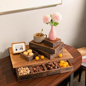 Plateau de service en bois avec poignées, assiettes rectangulaires à 8 compartiments, plateau ottoman pour salon, utilisé pour la table basse - Product Image 2