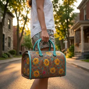 Genuine Leather Shoulder Bag Floral Women <b>Handbag</b> Zipper Purse Portable Daily Aesthetic Travel Bag - Product Image 5