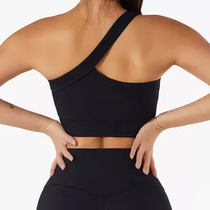 Wholesale Price <b>One</b> Shoulder Crop Sports Bra Custom Fitness <b>Top</b> Running Customized Breathable Sports Bra for Women - Product Image 3
