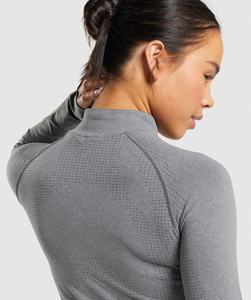 Chaqueta deportiva de Otoño Invierno para mujer, secado rápido, ajustada, para entrenamiento de Yoga, media cremallera, cómoda, gris, patrón sólido - Product Image 5