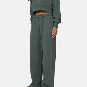 Pantalones de moda de pierna ancha de forro polar para mujer, de cintura media, largos, de ajuste regular, estilo casual de invierno, con cintura elástica y tejido ojo de halcón. - Product Image 6