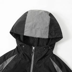 Minimal Black & Grey Hooded Shell <b>Jacket</b> — <b>Packable</b> Lightweight Windbreaker with Contrast Panels | Unisex OEM/ODM Private Label - Product Image 3